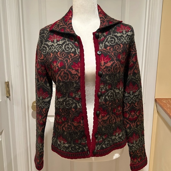 Chessy Lewis Wool Blend Cardigan Sweater in Red & Grey Pattern Size Small - Picture 2 of 7